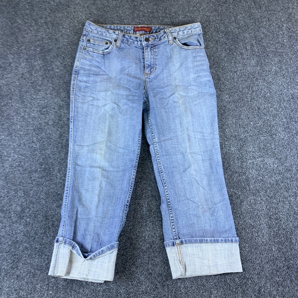Hillard & Hanson Capri Jeans Womens 30x21 Blue Denim Cotton Stretch Cuffed Hem